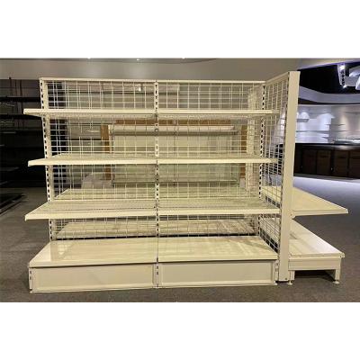 China Detachable Double Sided Wire Mesh Supermarket Metal Display Shelves With Good Price for sale