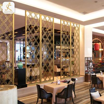 China Small Restaurant Room Divider Partition Screen Multi Panel Decor Durable Stainless Steel Gold Perforated Metal Room Divider for sale