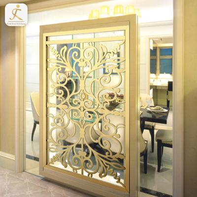 China Durable Decorative Laser Cut Metal Screens Art Decor For Sale Bright Gold Stainless Steel Decorative Room Dividers For Bedroom for sale