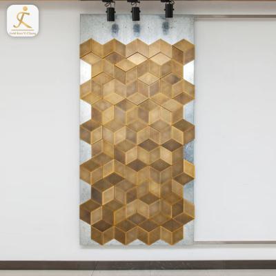 China stainless steel bronze interior art laser hexagon decorative 3d metal wall panels Wear-resisting backlit laser cut decor partition wall panel for sale