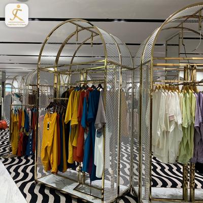 China Custom Made High End Durable Gold Stainless Steel Storage Rack Shelf For Garment Clothes Stainless Steel Metal Clothes Display Rack for sale