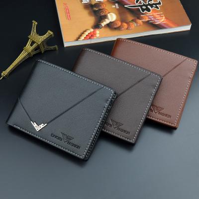 China Custom Slim Coin Purse Fashion Folding Business Men Leather Short Multi Card Holder Wallet With Logo for sale