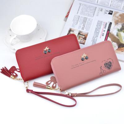 China Coin Purse New Fashion Cherry PU Leather Long Ladies Multi Card Wallet For Women for sale