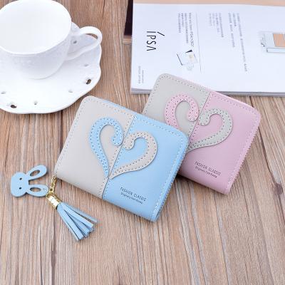 China Coin Purse Heart Designer Tassel Zipper PU Leather Multi Card Girls Coin Purses Wallet Purses For Women for sale