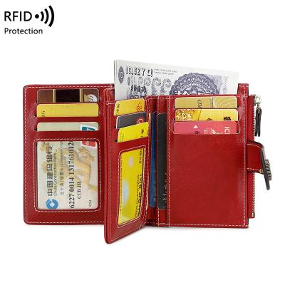 China Wholesale Large Capacity Folding Shorts Custom Fashion RFID Women PU Zipper Card Leather Wallets for sale