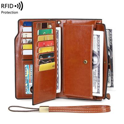 China Wholesale Fashion Large Capacity PU Women's Card Holder Custom Leather Wallets Retro RFID RFID Long Wallets for sale