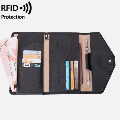 China Wholesale Custom Made RFID Fashion PU Leather Travel PU Leather Women Men Ticket Card Passport Holder Long Wallets for sale