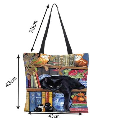 China Fashion Cat Oil Painting Print Womens Designer Tote Bags Linen Sublimation Tote Bags With Logo For Shoulder Bags Custom Printed for sale