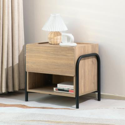 China (Other)High Quality Rattan Adjustable Metal Legs Nightstand With Storage Drawer MDF Bedside Table for sale