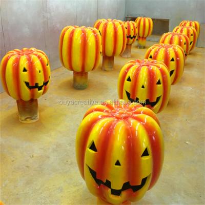 China Halloween Decoration Giant Orange Fiberglass Halloween Pumpkin For Theme Park Decoration for sale