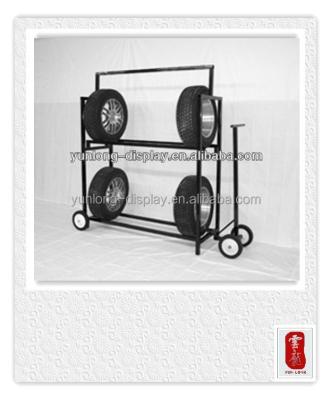 China Shop fittings metal display rack for tire, two storey metal tire display stand for sale