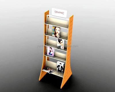 China Shop Fittings Modern Unique Wooden Customer Design Literature Display Rack for sale