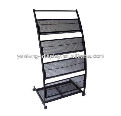 China Metal Movable Black Literature Magazine Display Racks Brochure Stand for sale