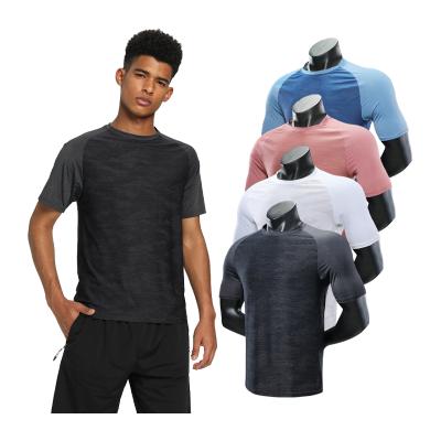 China Anti-Wrinkle Mens Sports Clothing Shirts O Neck Patchwork Color Nylon Fitness Shorts Sheath Breathable Male Quick Dry Running T-shirts for sale