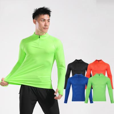 China Winter QUICK DRY Men's Half Zipper Training Suit Quick-Drying Sports Basic Training Suit Long Sleeve Men 2 Pcs Fitness Collar Sets for sale