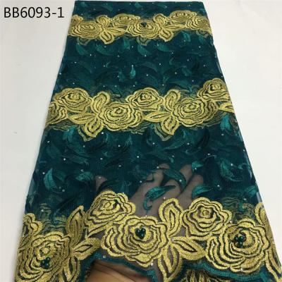 China Green color waterproof high quality lace fabric quick shipping 5 yards lace up aso ebi styles for sale