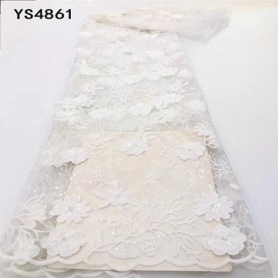 China Dress Waterproof Sequins Recycled Polyester Lace Fabric MOQ Wedding 5 Yards Fast Shipping Pure White Net Lace for sale