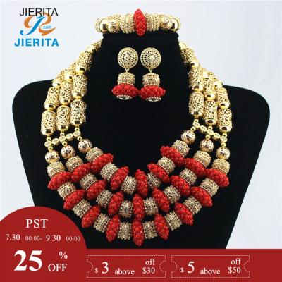 China XL3112-1 CLASSIC African Costume Red And Gold Fashion Party Jewelry Set Coral Beaded Jewelry Set for sale