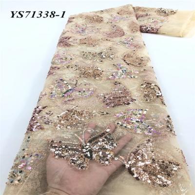 China Viable New Arrival Net Lace Embroidery Sequin French Net Lace Fabric 5 Yards Wedding Fabric for sale