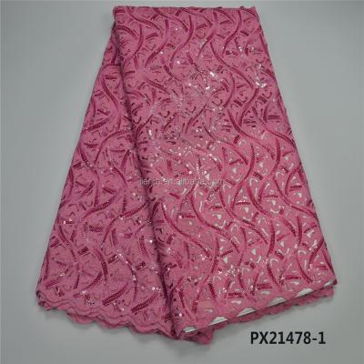 China Viable Heavy Shiny Pattern African Embroidered Organza Lace Fabrics With Sequins For Party for sale