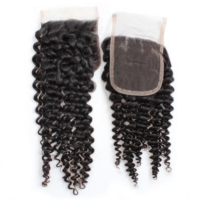 China Cheap Closure 10A Handmade Weft Hair , Deep Wave Closure 4x4 Headbands And Closures Hair for sale