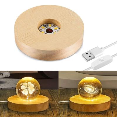 China Led Round Light Wooden Base LED Display Warm White Light Lamp Base For 3D Acrylic for sale