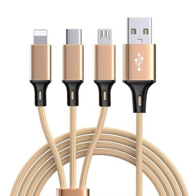 China Multi Type C 1m Nylon Braided Universal Quick Charging Mobile Phone IOS Phone 3 In 1 Data USB Charger Cable for sale