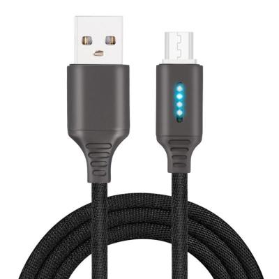 China Mobile Phone C Nylon Braided Fast Charging Smart Auto Power Off Light Type Led Micro C USB Phone Charger Cable for sale