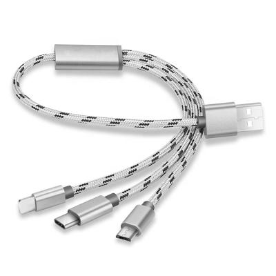 China Universal Nylon Braided Fast Charging Micro C 1m Mobile Phone IOS 3 Type C In 1 Data USB Charging Cable for sale