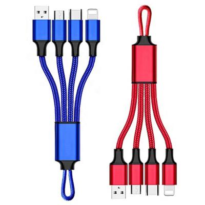 China Mobile Phone USB C Key Chain Portable Fast Charger 5V 2A Braided Type Micro IOS 3 In 1 USB Cable For Phone for sale