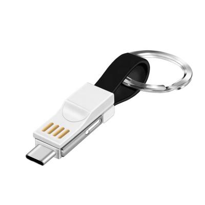 China 3 in 1 Mini Short Key Ring Fast Data Sync Charging Magnet Holds 3 in 1 Type C IOS USB Micro Key Anchor Chain for sale