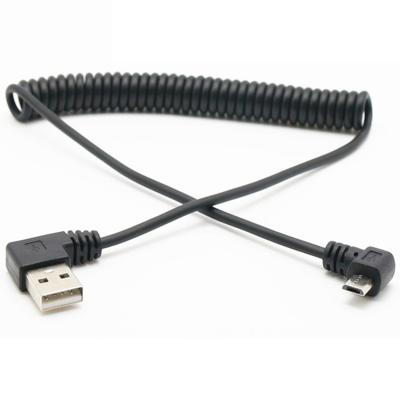 China CUSTOM Coiled Wire 1M 90 Degree Right Angle USB A Male To Micro B Male Spring Coiled USB Cable for sale