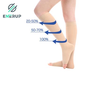 China Enerup Antibacterial Custom Nylon Socks Unisex Antibacterial Knee High 20-30mmhg Knocks Open-Toe Compression Socks Medical Varicose for sale