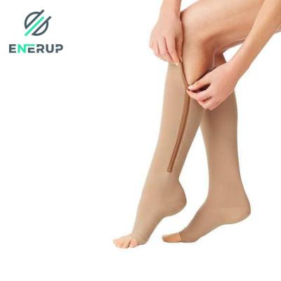 China Enerup QUICK DRY Custom Nylon Socks Unisex Antibacterial Knee High 15-20mmhg Knock Out Toe Open Rebound Compression Medical Socks With Zipper for sale