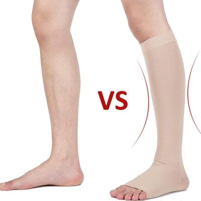 China Enerup Antibacterial Custom Nylon Socks Unisex Antibacterial Knee High 15-20mmhg Knocks Open-Toe Compression Socks Medical Varicose for sale