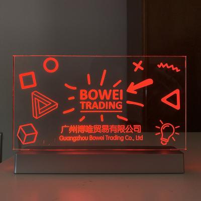 China Customized Customized Modern Advertising Sign Signage Laser Engraving UV Printing Desktop Billboard Led Acrylic Display Stand for sale