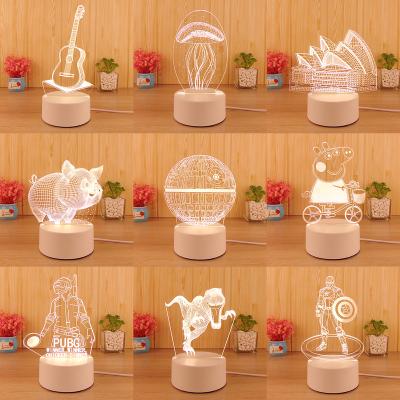 China Modern Gift 3D Illusion Led Lamps Creative Bedroom Led Night Light 3D Cartoon Kids Small USB Bedside Table Lamp Night Light Base for sale