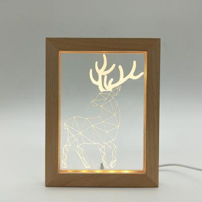 China Modern Color Photo Frame Led Lamp Base For 3D Illusion Acrylic, Solid Wood Led Night Light With Photo Frame for sale