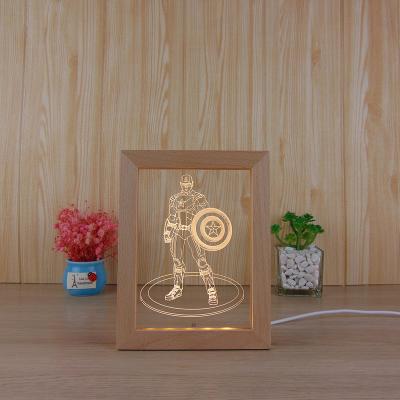 China Customized Wood+Acrylic 5V Eco Friendly High Quality USB Powered Wooden LED Photo Frame 3D Night Light for sale