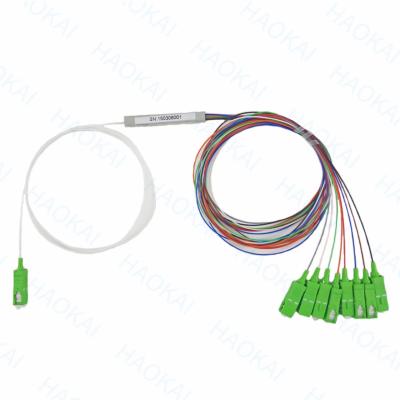 China FTTH 1x4 1x8 Fiber PLC Splitter Mini Steel Tube With SC APC Connector for sale