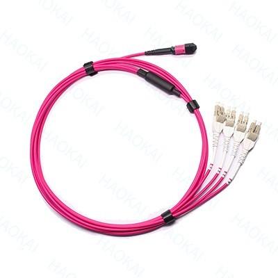 China 12core OM4 MPO Fan Out Optical Patch Cord LC Fiber Optic Patch Cords for sale