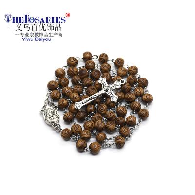 China Religious Hand Wood Beads Religious Rosary Necklace Gold Catholicism Gift Prayer Beads Catholic Cross Religious for sale