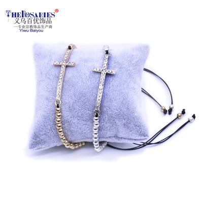 China Religious Braid Cross Bracelet Cross Strand Beaded Adjustable Bracelet For Women Men for sale