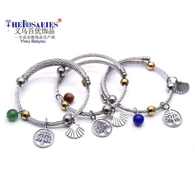 China Casual/Sporty Elevator Stainless Steel Bracelets Tree and Shell Bangle Jewelry Travel Gift for sale