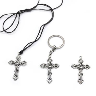 China Crucifix Religious Cross Key Chain And Cross Necklace With Rope Crucifix Promotion Pendant Jesus Religious Fashion Gift for sale