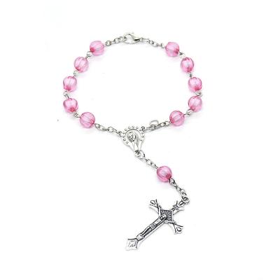 China Rosary Bracelet Religious Pink Baptism Bead For Catholic Religious Jewelry Rosaries for sale