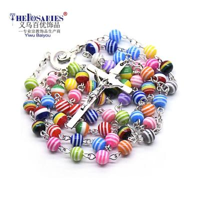 China Religious Rainbow Beads Crucifix Cross Catholicism Rosaries Necklace Religious Gift/Promotion for sale