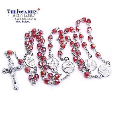 China Cross Crystal Rosary Necklace Rosaries Beads Crucifix Catholicism Religious Necklaces Gift for sale