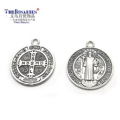 China 25pcs A Bag Metal Saint Benedict Medal Pendants Charms Custom Religious Pendant With Ring for sale