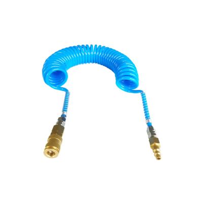 China Blue Air PU Coil Hose Air Hoses With Swivel Connector Europe Coupler For Compressor Pneumatic Air Hoses for sale